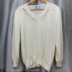 VINTAGE Women’s Lace Beaded V-Neck Sweater